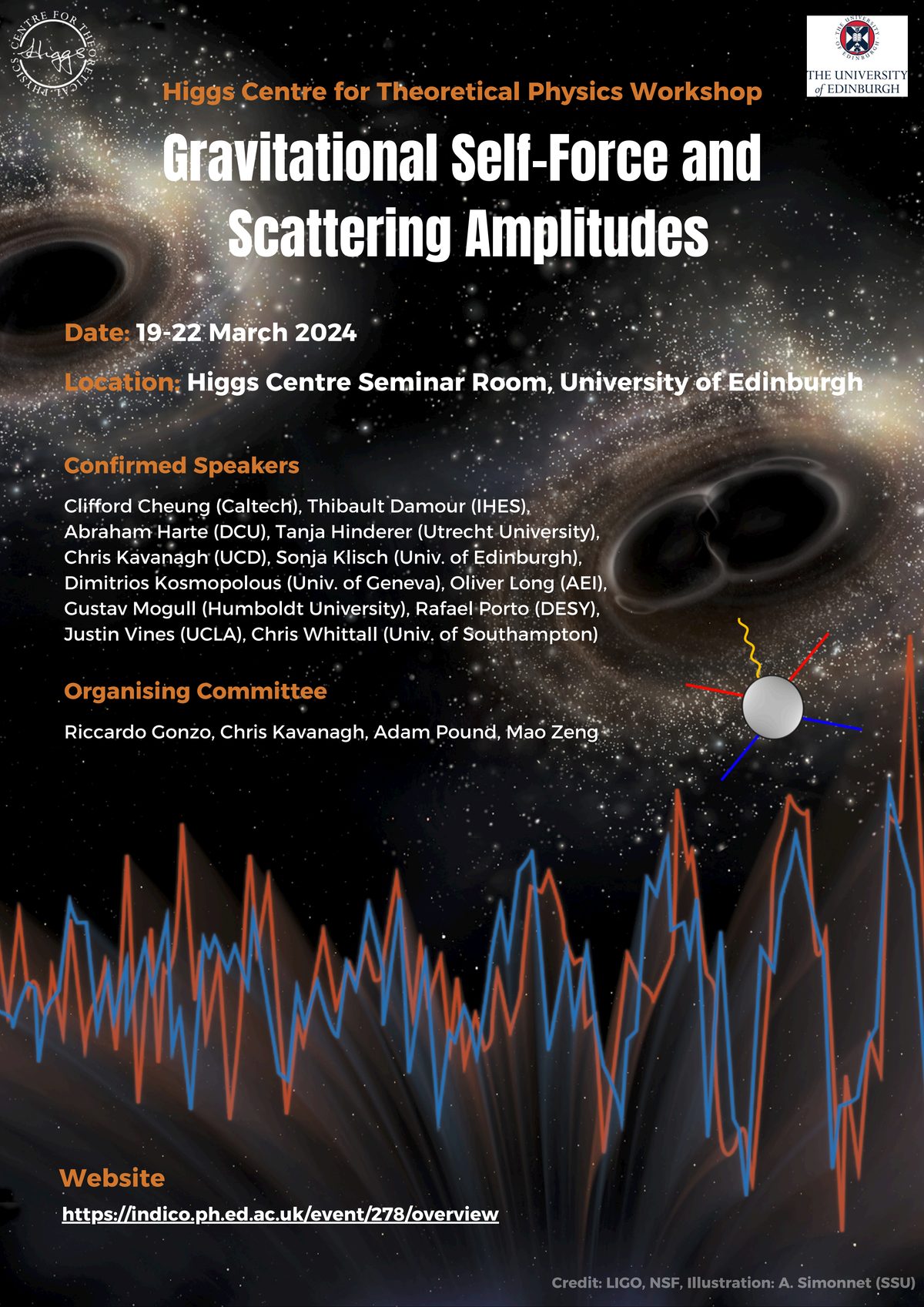 Poster for the 2024 Gravitational Self-Force and Scattering Amplitudes workshop in Edinburgh
